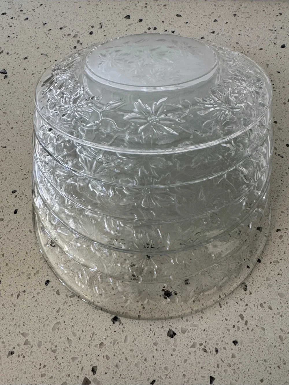 Princess House FANTASIA 6 Plates Frosted Floral Embossed Glass Salad/Dessert 8”